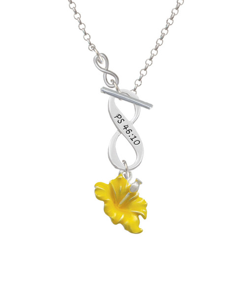 Yellow Hibiscus Flower To Infinity Psalm 46:10 Toggle Necklace