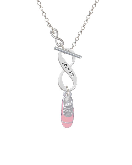 3-D Pink Running Shoe To Infinity Joshua 1:9 Toggle Necklace