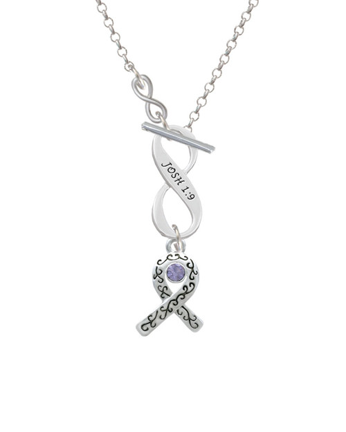 Scroll Ribbon with Lavender Crystal To Infinity Joshua 1:9 Toggle Necklace