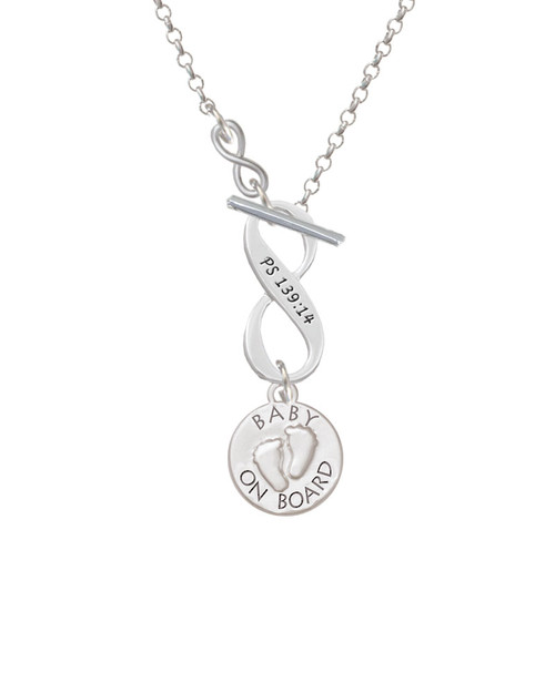 Baby on Board with Feet To Infinity Psalm 139:14 Toggle Necklace