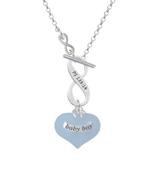Baby Boy Blue Heart with Baby Feet To Infinity Psalm 139:14 Toggle Necklace
