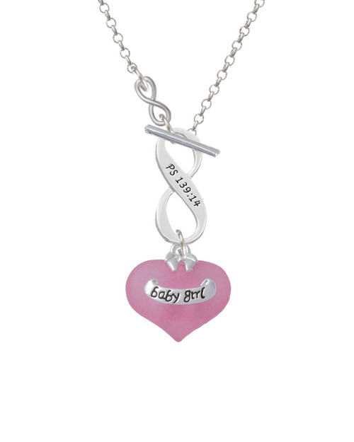 Baby Girl Pink Heart with Baby Feet To Infinity Psalm 139:14 Toggle Necklace