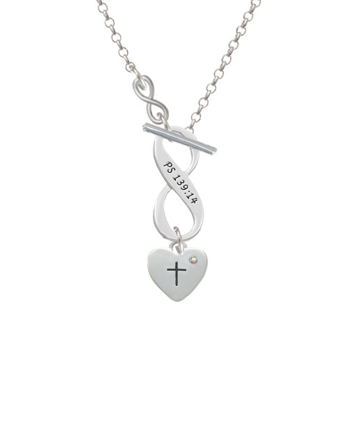 Small Heart with Cross & Fish with Crystal To Infinity Psalm 139:14 Toggle Necklace