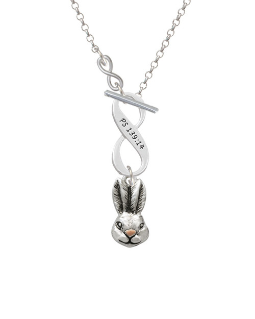 Antiqued Bunny Head To Infinity Psalm 139:14 Toggle Necklace