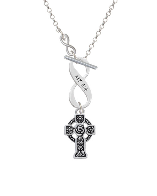 Large Celtic Cross To Infinity Matthew 5:4 Toggle Necklace
