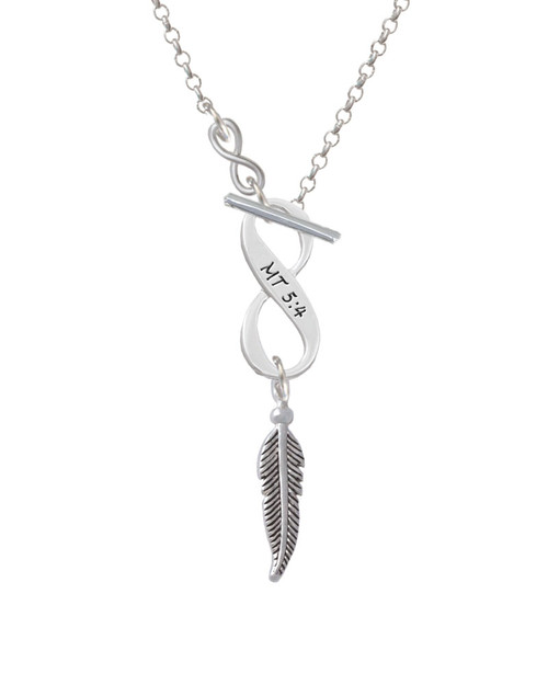 Small 3-D Feather To Infinity Matthew 5:4 Toggle Necklace