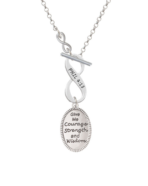 Give Me Courage Strength Wisdom Medallion To Infinity Philippians 4:13 Toggle Necklace