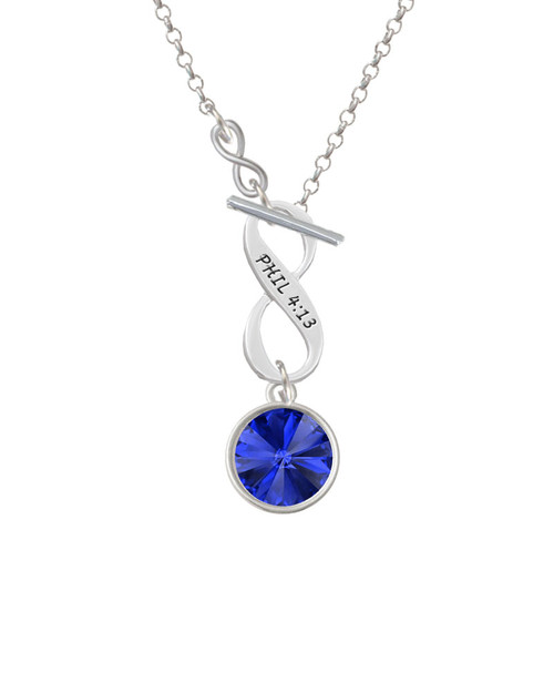 12mm Crystal Rivoli - Blue To Infinity Philippians 4:13 Toggle Necklace