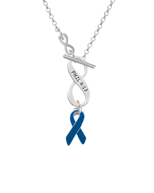 Blue Ribbon To Infinity Philippians 4:13 Toggle Necklace
