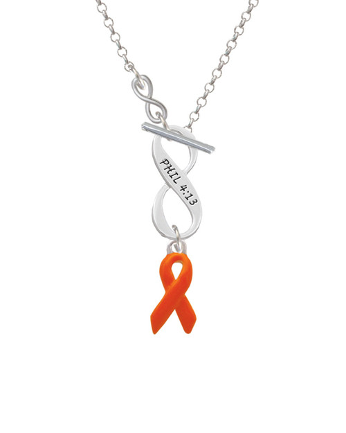 Orange Ribbon To Infinity Philippians 4:13 Toggle Necklace
