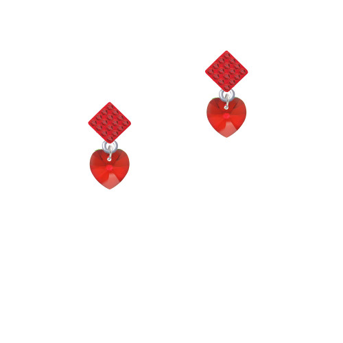 Red Crystal Heart Red Crystal Diamond-Shape Earrings