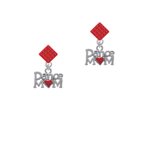 Dance Mom with Red Heart Red Crystal Diamond-Shape Earrings