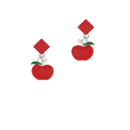 Small Red Apple Red Crystal Diamond-Shape Earrings