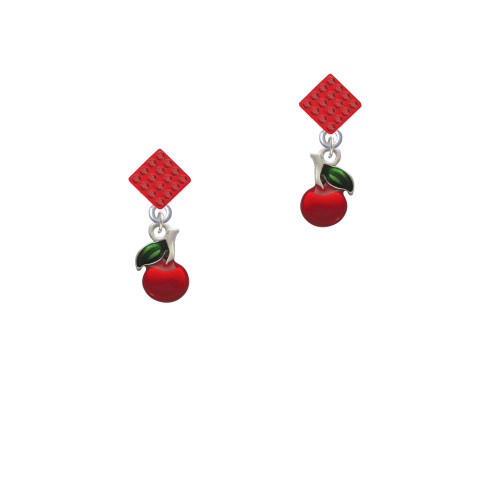 Single Cherry Red Crystal Diamond-Shape Earrings