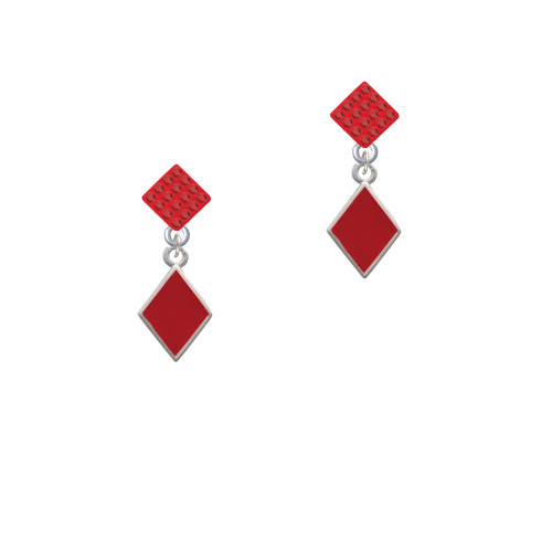 Card Suit - Diamond Red Crystal Diamond-Shape Earrings