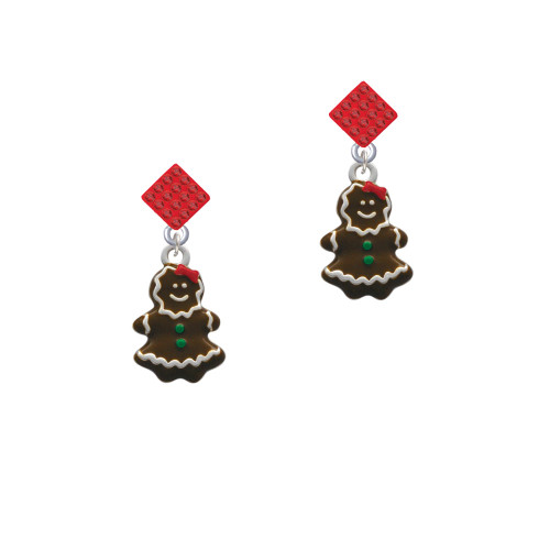 Enamel Gingerbread Girl Red Crystal Diamond-Shape Earrings