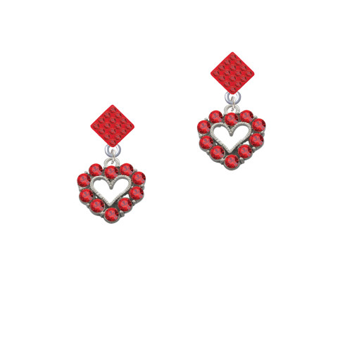 Open Heart with Red Crystal Border Red Crystal Diamond-Shape Earrings