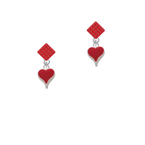 Small Long Red Heart Red Crystal Diamond-Shape Earrings