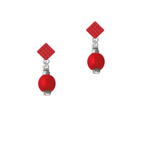 Red Chinese Lantern with Clear Crystal Red Crystal Diamond-Shape Earrings