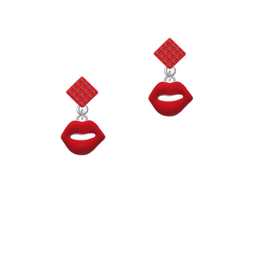 Red Lips Red Crystal Diamond-Shape Earrings
