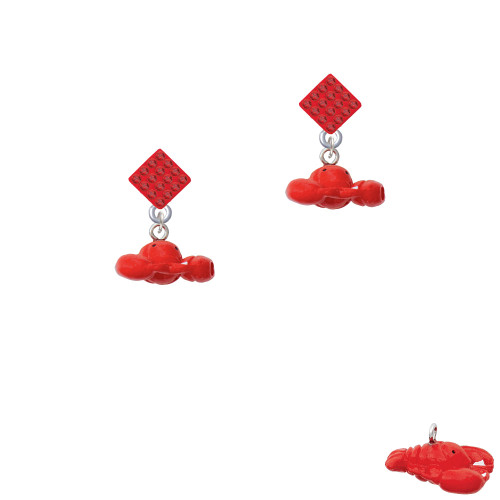 Resin Puffy Red Lobster Red Crystal Diamond-Shape Earrings