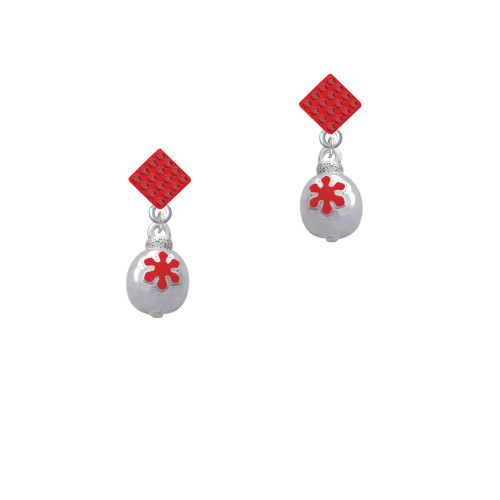 Ornament with Red Snowflake Red Crystal Diamond-Shape Earrings