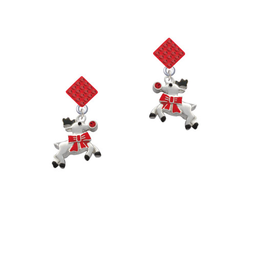 Reindeer with Red Crystal Red Crystal Diamond-Shape Earrings