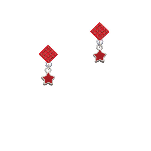 Mini 2-D Red Star Red Crystal Diamond-Shape Earrings