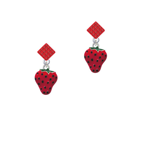 Large Enamel Strawberry Red Crystal Diamond-Shape Earrings