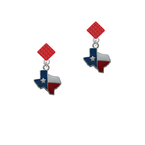 Enamel Lone Star Texas Red Crystal Diamond-Shape Earrings