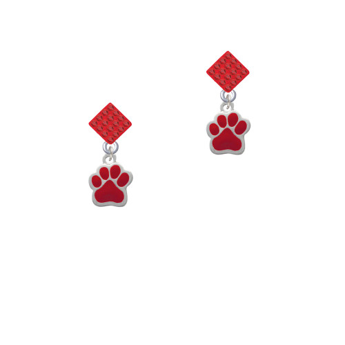 Small Red Paw Red Crystal Diamond-Shape Earrings