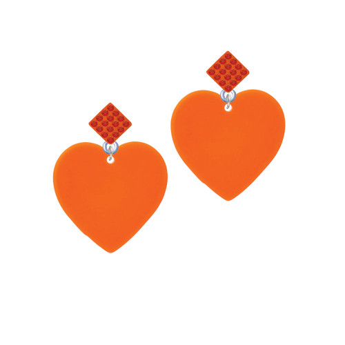Acrylic 1" Orange Heart Orange Crystal Diamond-Shape Earrings