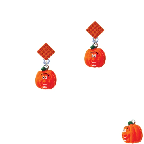 Resin Funny Ahh! Pumpkin Orange Crystal Diamond-Shape Earrings