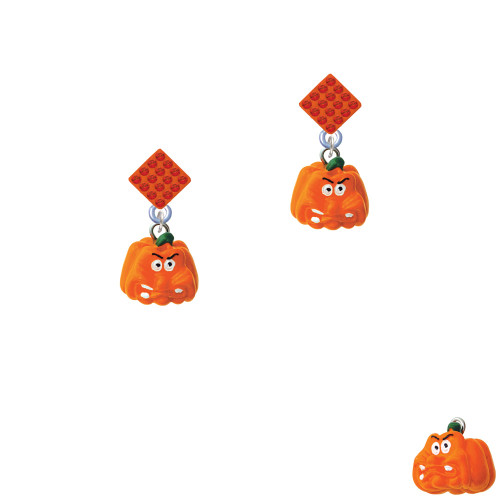 Resin Funny Grr! Pumpkin Orange Crystal Diamond-Shape Earrings
