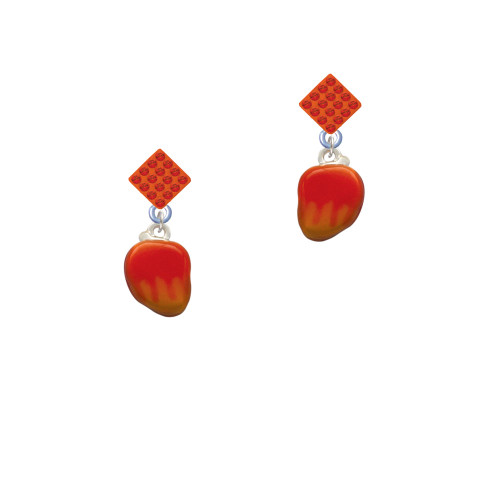 3-D Enamel Mango Orange Crystal Diamond-Shape Earrings