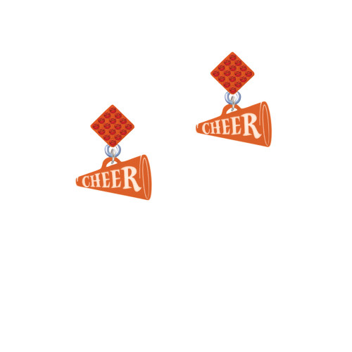 Acrylic 3/4" Orange Cheer Megaphone Orange Crystal Diamond-Shape Earrings