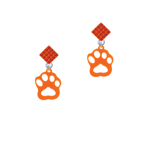 Acrylic Small Paw Orange Orange Crystal Diamond-Shape Earrings