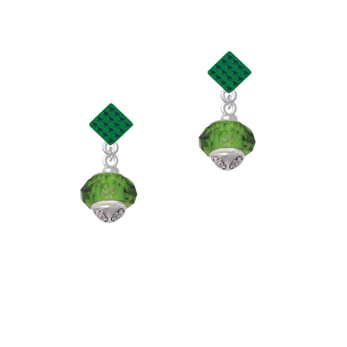 Green Faceted Glass Spinner Green Crystal Diamond-Shape Earrings