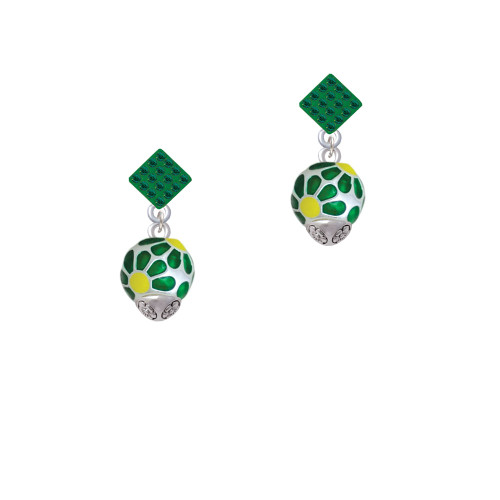 Translucent Green Flower Petal Pattern Spinner Green Crystal Diamond-Shape Earrings