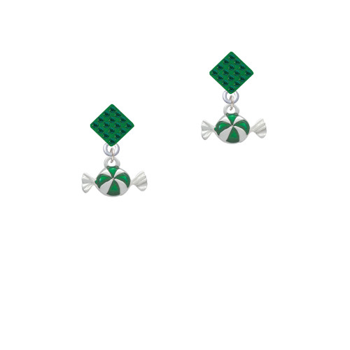 Green Peppermint Candy Green Crystal Diamond-Shape Earrings