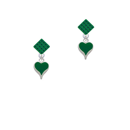 Small Long Green Heart Green Crystal Diamond-Shape Earrings