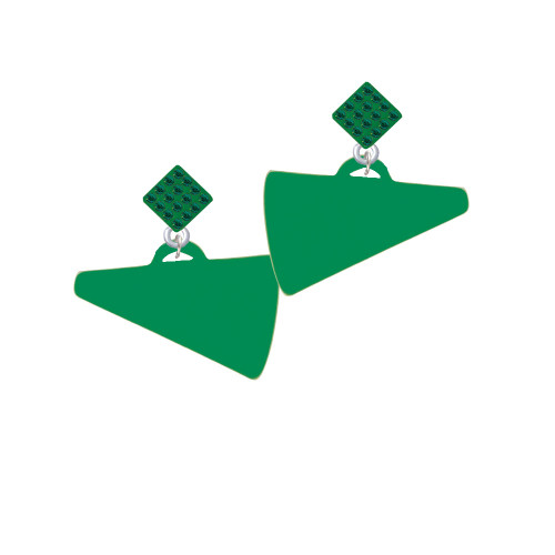 Acrylic 1.25" Green Megaphone Green Crystal Diamond-Shape Earrings