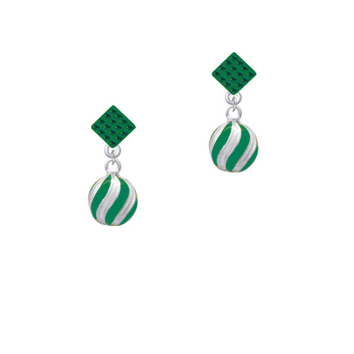 3-D Green and Striped Ornament Green Crystal Diamond-Shape Earrings