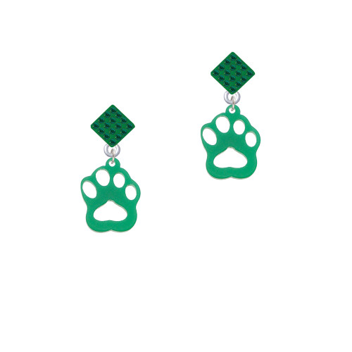 Acrylic Small Paw Green Green Crystal Diamond-Shape Earrings