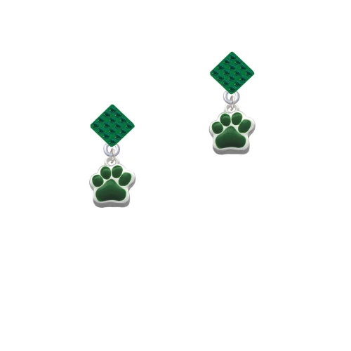 Small Green Paw Green Crystal Diamond-Shape Earrings