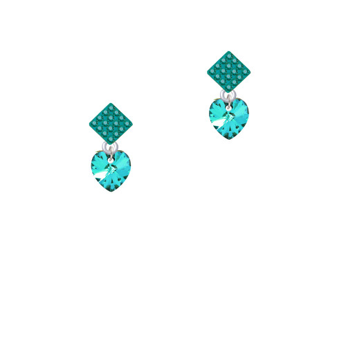Teal Crystal Heart Teal Crystal Diamond-Shape Earrings