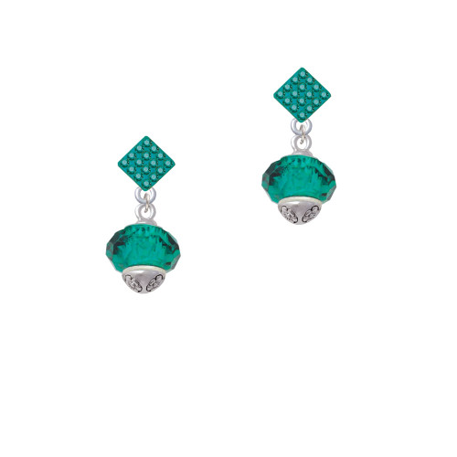 Teal Faceted Glass Spinner Teal Crystal Diamond-Shape Earrings