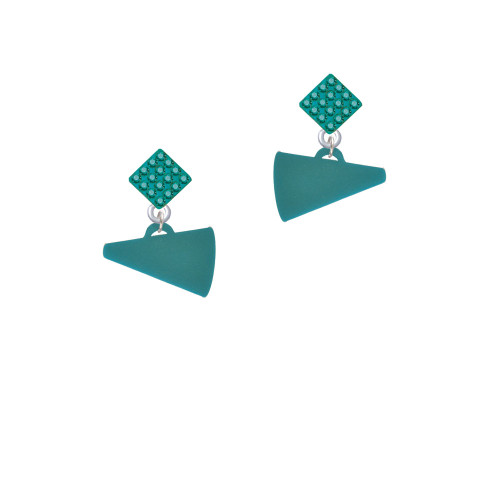 Acrylic 3/4" Teal Megaphone Teal Crystal Diamond-Shape Earrings