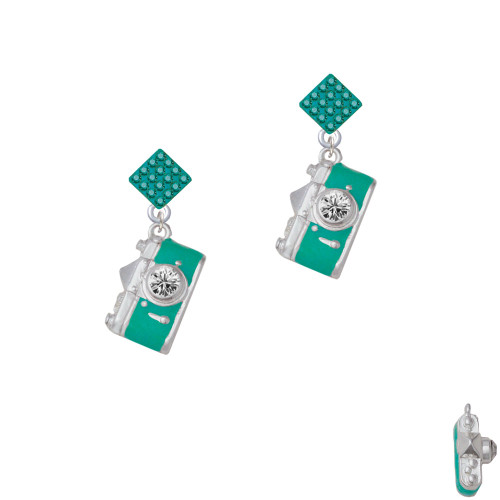 Teal Camera Teal Crystal Diamond-Shape Earrings