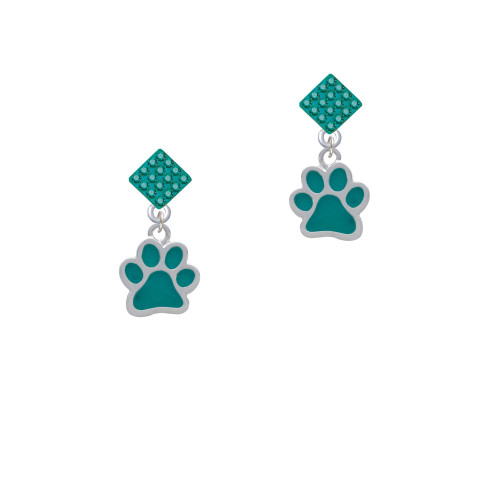 Medium Translucent Teal Paw Teal Crystal Diamond-Shape Earrings